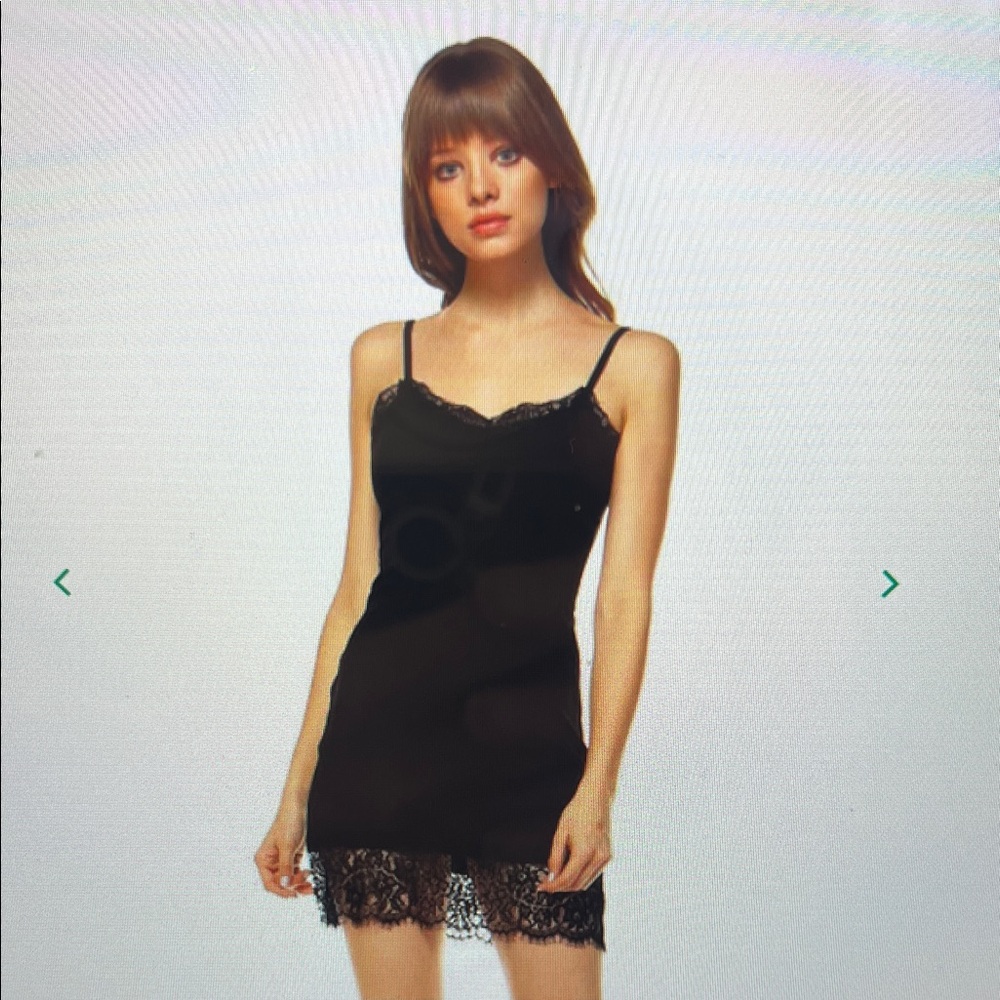 Elegant Black Lace Trim Slip Dress
